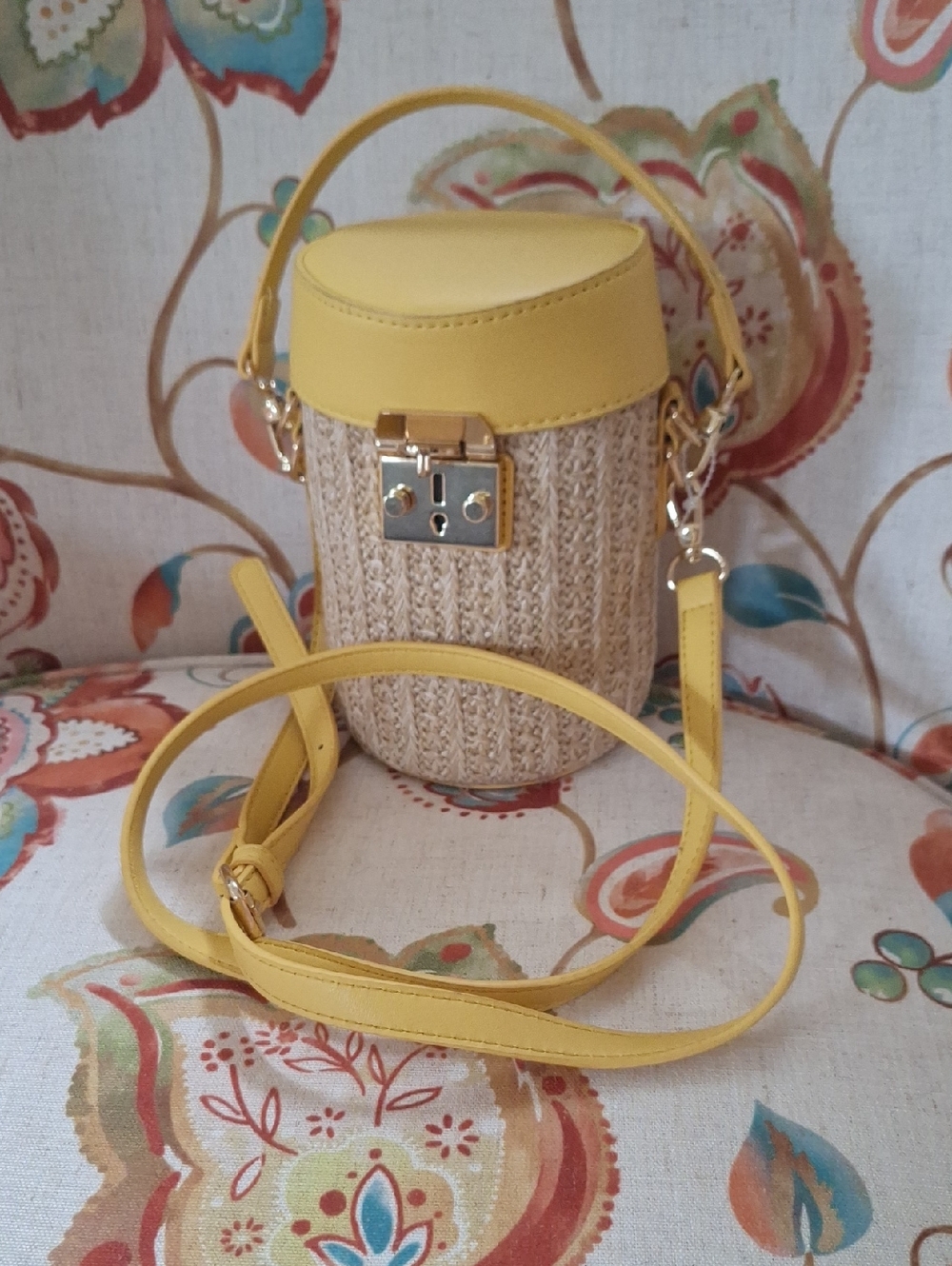 Yellow Straw Crossbody Bucket Bag by Justfab